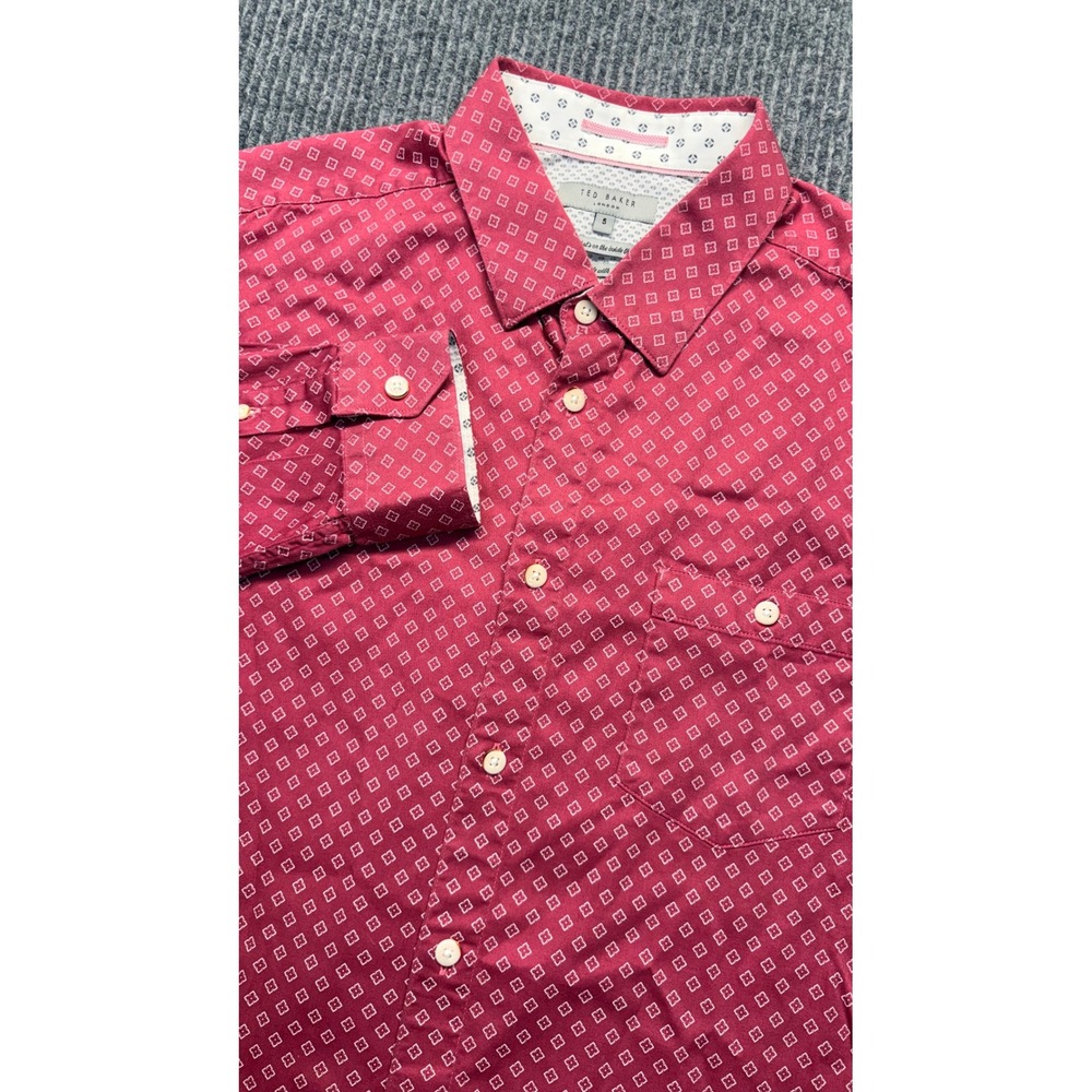 Ted Baker London Mens Red Geometric Print Button Down Shirt Croissy Size 5 XL